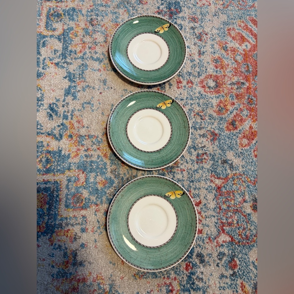 Set of 3 Wedgwood Sarah’s Garden small green butterfly dessert plates